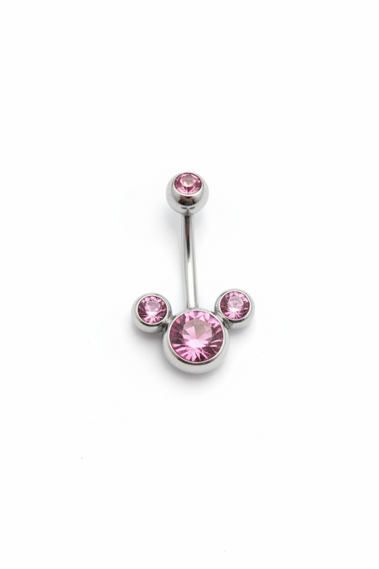 Pink Crystal belly button ring in 316l stainless steel