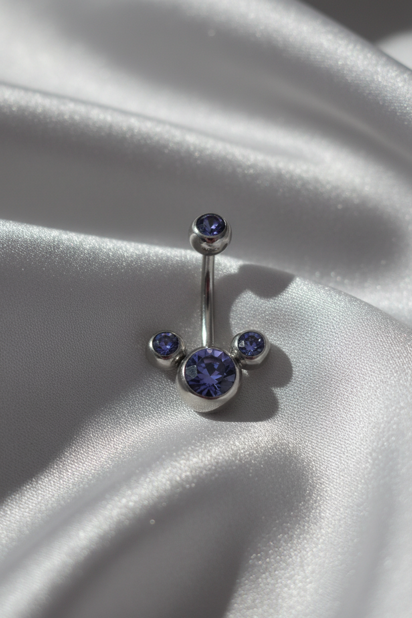 Purple Crystal belly button ring in 316l stainless steel