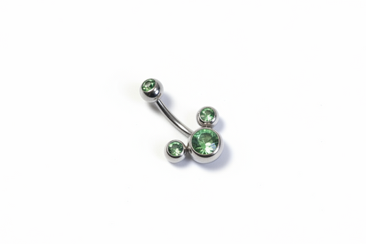 Green Crystal belly button ring in 316l stainless steel