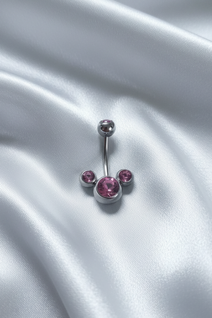 Pink Crystal belly button ring in 316l stainless steel