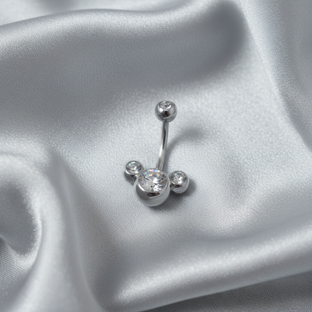 Clear Crystal belly button ring in 316l stainless steel