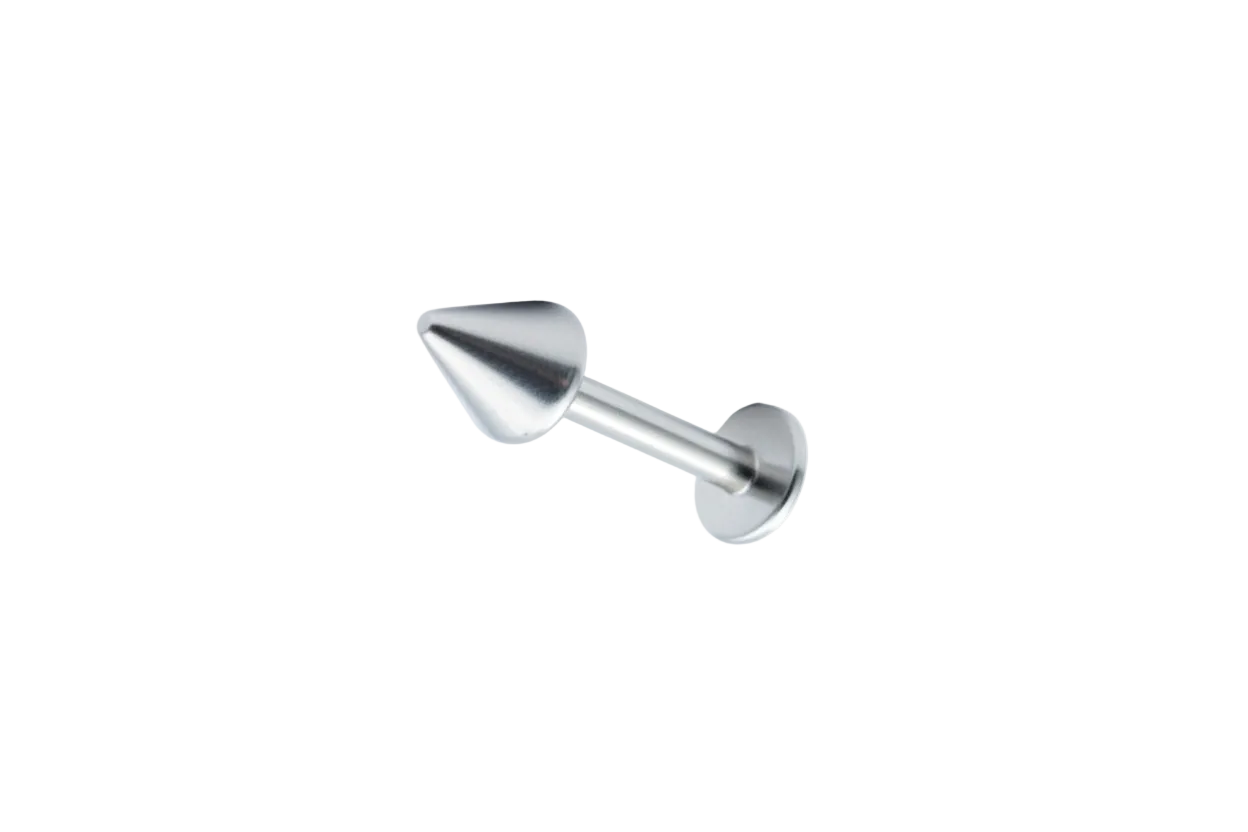 Steel Spike Labret Lip Ring in 316l stainless steel opposite angle view.