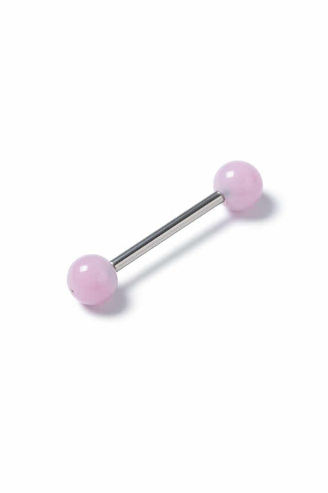 Light Purple Glow acrylic tongue barbell in 316l stainless steel