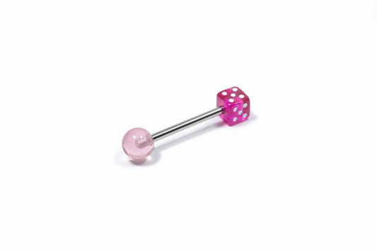 Pink Fuchsia Dice acrylic tongue barbell in 316l stainless steel