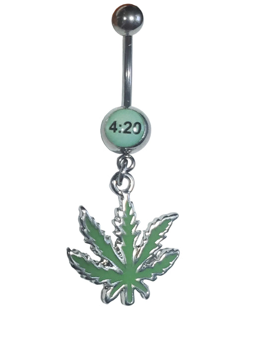 420 Green Leaf Belly Button Ring in 316l stainless steel.