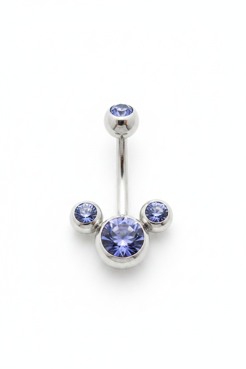 Purple Crystal belly button ring in 316l stainless steel