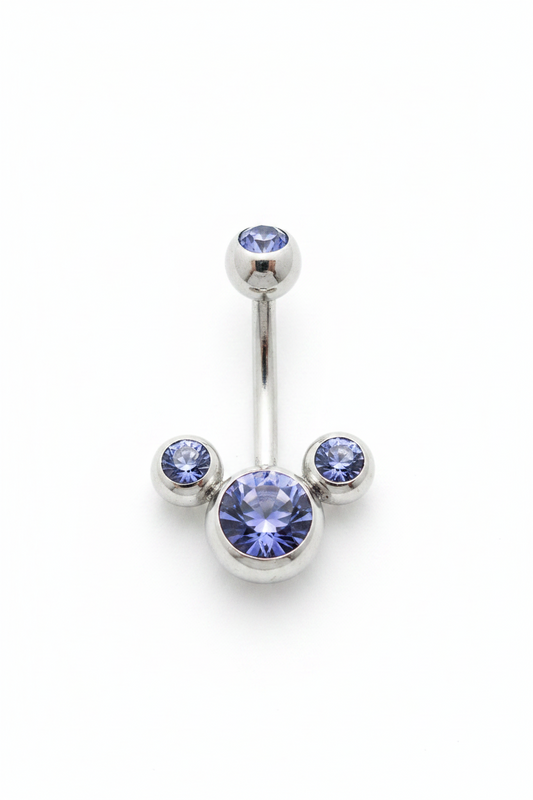 Purple Crystal belly button ring in 316l stainless steel